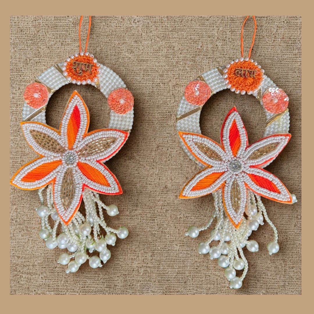 Orange Floral Pearl Toran Pair