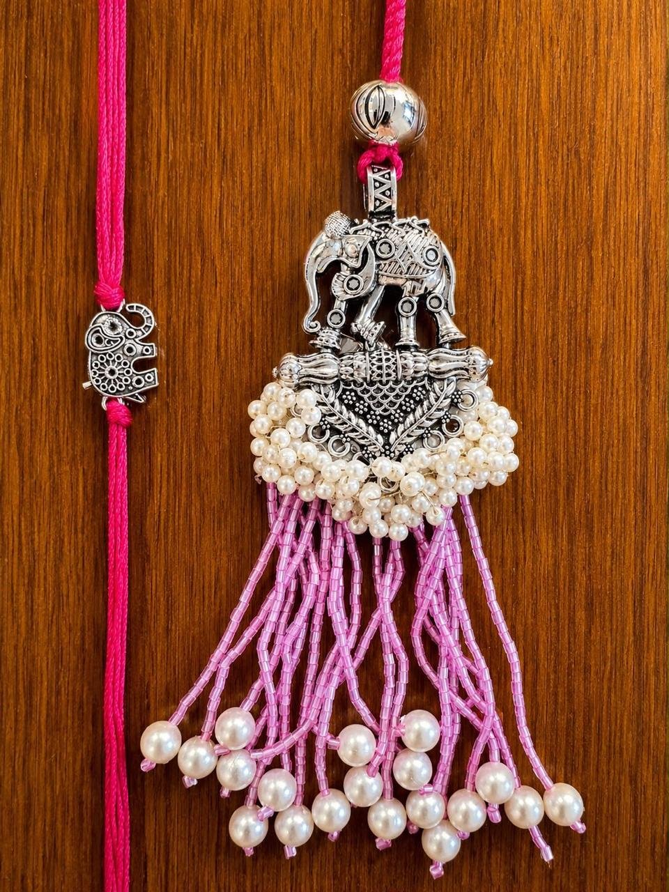 Elephant Metallic Bhai Bhabhi Rakhi Set