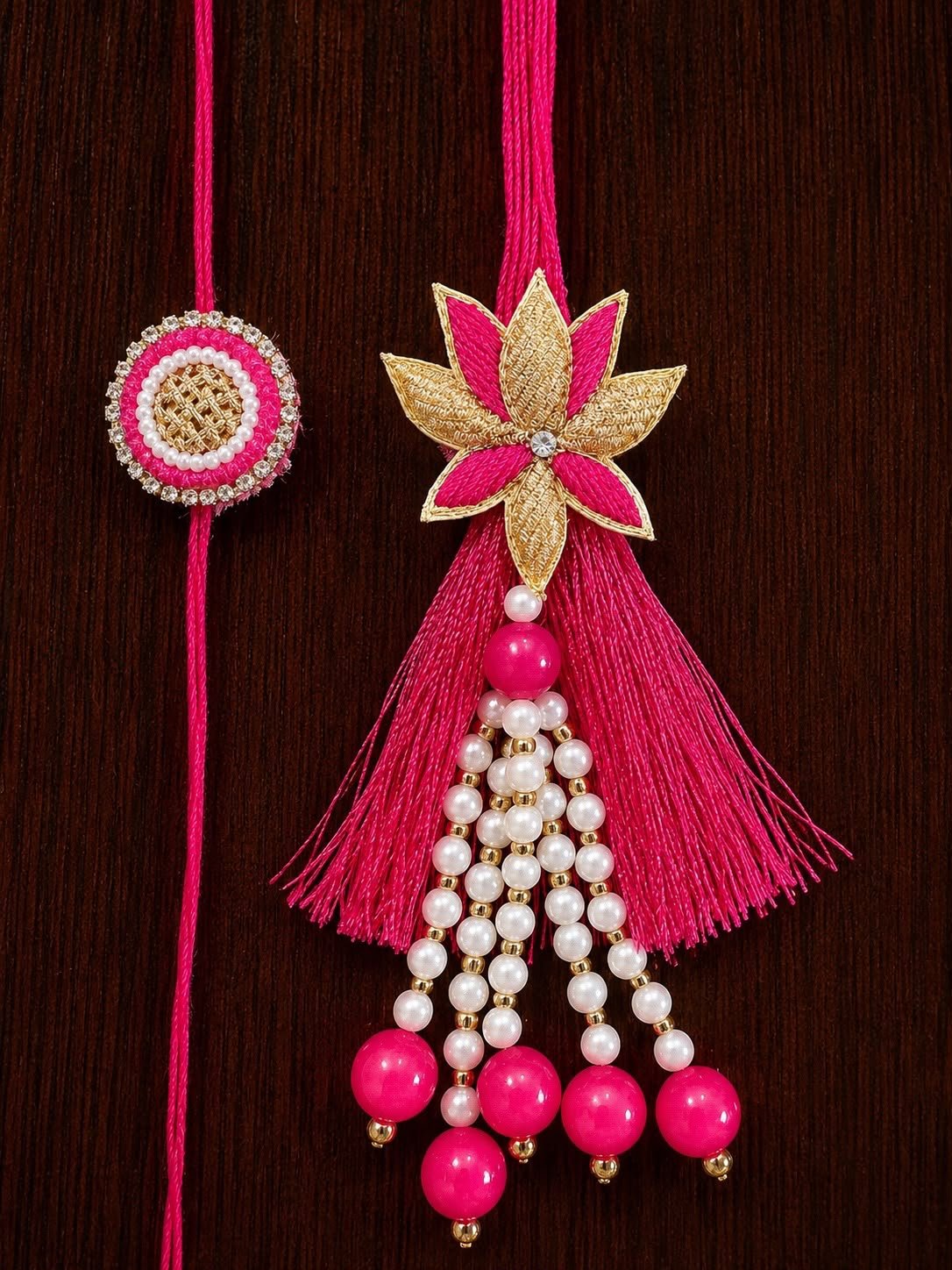 Pink Lotus Couple Rakhi Set