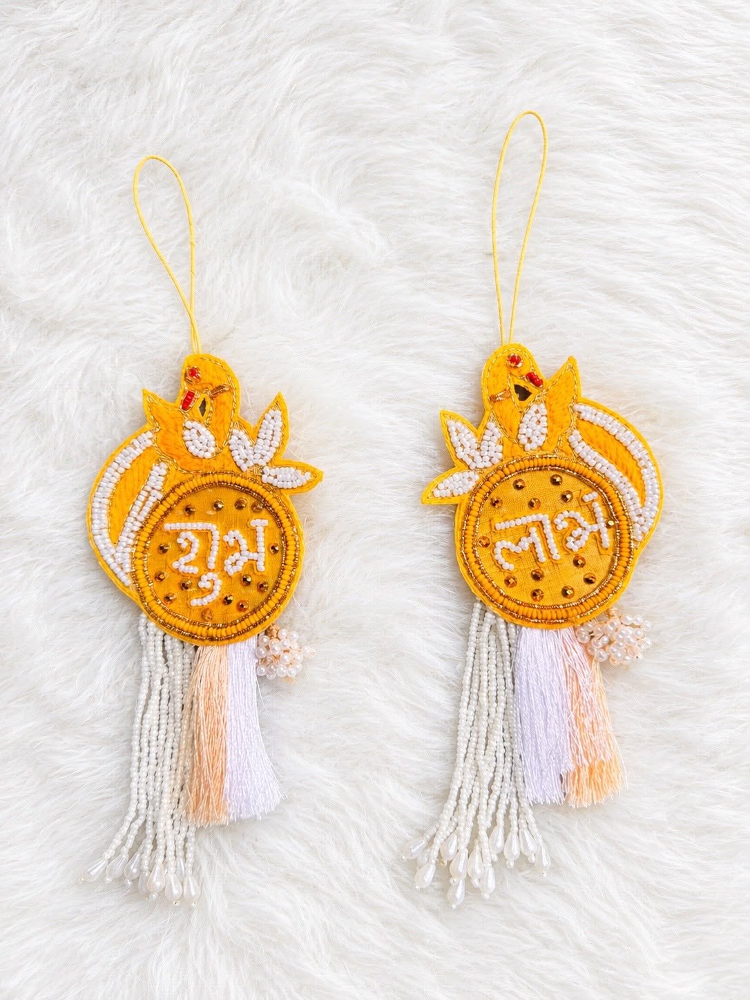 Yellow Hand Embroidered Shubh Labh